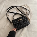 Chic black quilted square handbag with gold hardware and top handle for women - Black