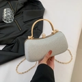 Funkelnde silbergraue Abend-Clutch mit goldener Kette und Strass-Kugelverschluss - Silber