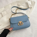 Minimalistische Morandi blauwe vierkante tas met vintage metalen slot en kettingriem - Blauw