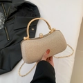 Elegante champagnerfarbene Glitzer-Abendtasche mit Metallgriff und Diamantverschluss - Gold