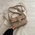 Chic beige quilted square handbag with gold buckle and adjustable strap in cream finish - Khaki