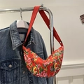 Red ethnic floral hobo bag with phoenix pattern and traditional Chinese knot tassel - Red