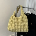 Κίτρινη τσάντα tote με υφή popcorn, κομψή μινιμαλιστική γυναικεία τσάντα ώμου - Κίτρινο
