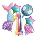 Detalle del set de 7 globos de sirena con cola degradada y globos con forma de concha - Estilo Degradado Sirena (Número 1)
