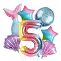 Detalle del set de globos de sirena 5 años con cola de pez y globos de concha degradados - Estilo Degradado Sirena (Número 5)