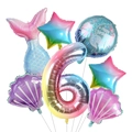 Detalle del set de globos sirena con número seis gigante y globos de papel de concha - Estilo Degradado Sirena (Número 6)