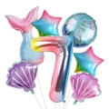 Detalle de set de globos de sirena y conchas degradadas para fiesta de 7 cumpleaños - Estilo Degradado Sirena (Número 7)