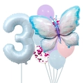 Babyblaues Zahl 3 und Schmetterling Ballon Set für Kinder 3. Geburtstag Dekoration - Eisblau Schmetterling Set Nummer 3