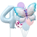 Detail von 40-Zoll babyblauer Nummer 4 Ballon mit schillerndem Schmetterling und Pastell-Set - Eisblau Schmetterling Set Nummer 4