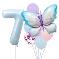 7th birthday balloon set with light blue number 7, butterfly foil, and macaron latex balloons - Number 7 Style (Ice Blue Butterfly Set 7)