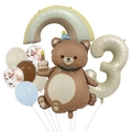 Geburtstag Ballon Set mit Bär, Regenbogen und beige Zahl 3 für Party Deko - Nummer 3 (Magisches Bären-Set 3)