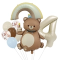 Detail von Bärenkuchen und Regenbogen-Folienballons mit Nummer 4 für Geburtstagsdeko - Nummer 4 (Magisches Bären-Set 4)