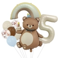 Detail view of bear balloon with number 5 and rainbow for birthday party decoration - Number 5 (Magic Bear Set 5)