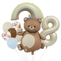 Detail of bear foil balloon and number 8 with matte rainbow bridge party kit - Number 8 (Magic Bear Set 8)