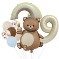 Detail of bear and rainbow foil balloons with cream number nine for birthday party decor - Number 9 (Magic Bear Set 9)