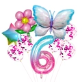 Detail van vlinder- en nummer 6 folieballonnen voor de 6e verjaardag decoratie - Nummer 6 Set