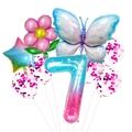 Detail van 40-inch verloopcijfer 7 ballon set met vlinder en latex pailletten ballonnen - Nummer 7 Set