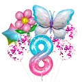 Decoratieset 8e verjaardag met verloopcijfer 8, vlinder en ballonnen met lovertjes - Nummer 8 Set