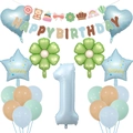 Blaues 1. Geburtstag Ballon Set mit Bären-Banner und Pastell-Partydekoration - 1. Geburtstag Bär Thema (Grünes Gänseblümchen Bär Banner 1)