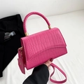 Rose pink crocodile textured handbag with woven handle and gold hardware detail - Rose Red