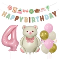Bär Thema Geburtstag Deko Set mit Happy Birthday Banner und bunten Luftballons - Bären- und Zahlenballon-Banner mit Latexballons-Set (4)