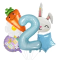 Osterhasen und Karotten Folienballon Set mit blauem Zahl 2 für Kinderparty Dekoration - Oster-Set 2 (Nummer 2)