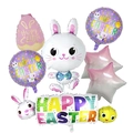 Oster-Folienballon-Set mit Hasenköpfen, bunten Eiern und Happy Easter Aufdruck - Weißer Hasenkopf Lila Eier Stil