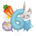 Set de 6 ballons de Pâques avec chiffre 6 bleu, lapin et carotte en aluminium brillant - Style de Chiffre 6 (Style de Pâques 6)