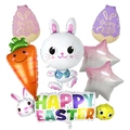 Detalle del kit de globos de Pascua de aluminio con conejos, zanahorias y huevos de colores - Estilo Conejo Blanco Grande Zanahoria