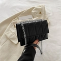 Chic black quilted crossbody bag with geometric patterns and silver chain strap - Black