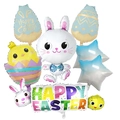 Osterparty Ballon Set mit weißem Hasen, gelbem Küken und Happy Easter Banner - Fliege Hase Küken Stil