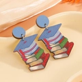 Blaue Doktorhut und bunte Bücher Holzohrringe als Geschenk für Studenten - Doktorhut & Lehrbuch