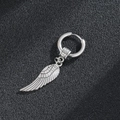 Silver stainless steel huggie earrings with detailed vintage wing feather pendant - Silver