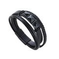 Men's minimalist black woven leather bracelet with marble stone and magnetic clasp - Black