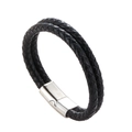 Bracelet tendance en cuir tressé double couche noir avec fermoir magnétique argenté - Noir