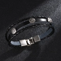Mehrlagiges Punk-Lederarmband für Herren mit Sternnieten und magnetischem Metallverschluss - Schwarz