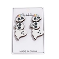 Ensemble de boucles d'oreilles Halloween en bois avec motifs de crâne et fantôme - Style Fantôme Crâne