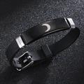 Adjustable black silicone couple bracelet with silver crescent moon motif for lovers - Black (Moon Pattern)