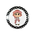 Close-up of circular tinplate badge with cartoon boy in traditional Middle Eastern attire - Boy with Keffiyeh Style (Single Item 2)