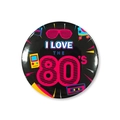 Λεπτομέρεια ρετρό κονκάρδας 80s με κείμενο I Love The 80's και πολύχρωμα νέον σύμβολα - I Love The 80's Στυλ (Είδος 10)