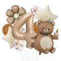 Brown teddy bear balloon with age 4 gold foil and cream star for birthday decor - Number 4 Set (Brown Magic Bear 4)