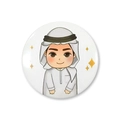 Detailed view of Middle Eastern tin badge with a cartoon character in traditional attire - Boy in White Thobe Style (Single Item 4)