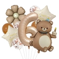 Detail of bear and number 6 foil balloons for birthday party decor in cream and rose gold - Number 6 Set (Brown Magic Bear 6)