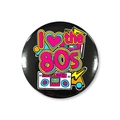 Λεπτομέρεια macro κονκάρδας 'I love the 80s' με ρετρό boombox και νέον γραφικά σχέδια - I Love The 80's Radio Στυλ (Είδος 12)