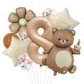 Detail of 8th birthday set with brown bear balloon, number 8 foil and star accents - Number 8 Set (Brown Magic Bear 8)