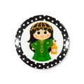 Close-up of a moon festival tinplate badge with a girl in traditional dress and lantern - Girl with Lantern Style (Single Item 9)