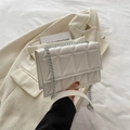 Elegant white square crossbody bag with triangular quilting and silver chain strap - White
