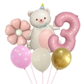 Cute cream bear and matte daisy balloon set for 3rd birthday party decoration - Number 3 Style