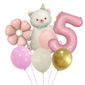 5th birthday party balloon kit with cute teddy bear and pink number 5 foil balloon - Number 5 Style