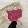 Pink quilted square crossbody bag with silver chain strap and leather shoulder pad - Pink